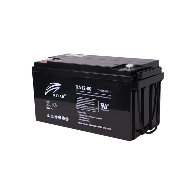 Батарея, Ritar, RA12-80, Свинцово-кислотная 12В 80 Ач, Вес нетто: 21,5 кг, Размер в мм.: 350*167*180