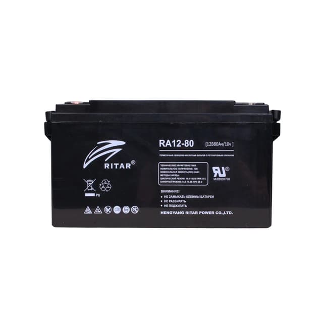 Батарея, Ritar, RA12-80, Свинцово-кислотная 12В 80 Ач, Вес нетто: 21,5 кг, Размер в мм.: 350*167*180