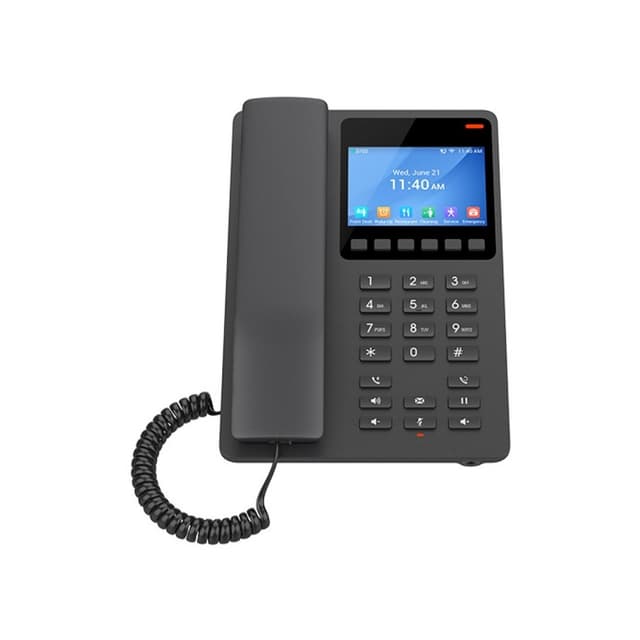 IP телефон, Grandstream, GHP631, 2 учетные записи SIP, 2 линии, 1 порт Ethernet 10/100 PoE, , цветной ЖК-дисплей 480x320 (3,5"), без блока питания, Компактный гостиничный