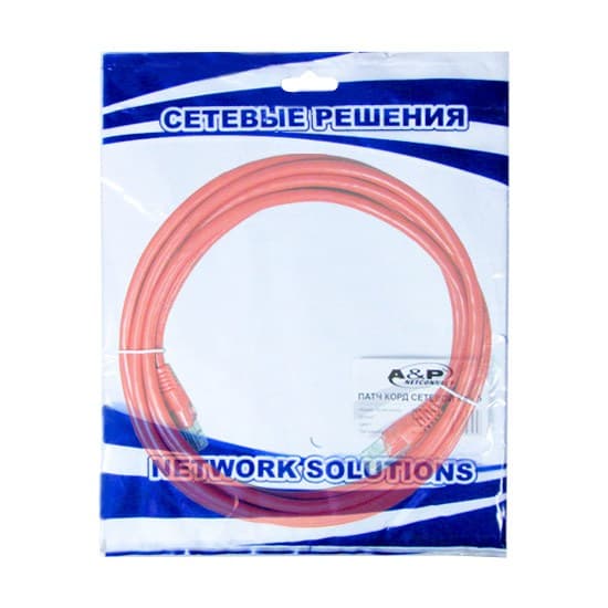 Патч Корд, A&P, APP001RD3, Cat.5, UTP, RJ-45, 3 м, Красный, Пол. пакет