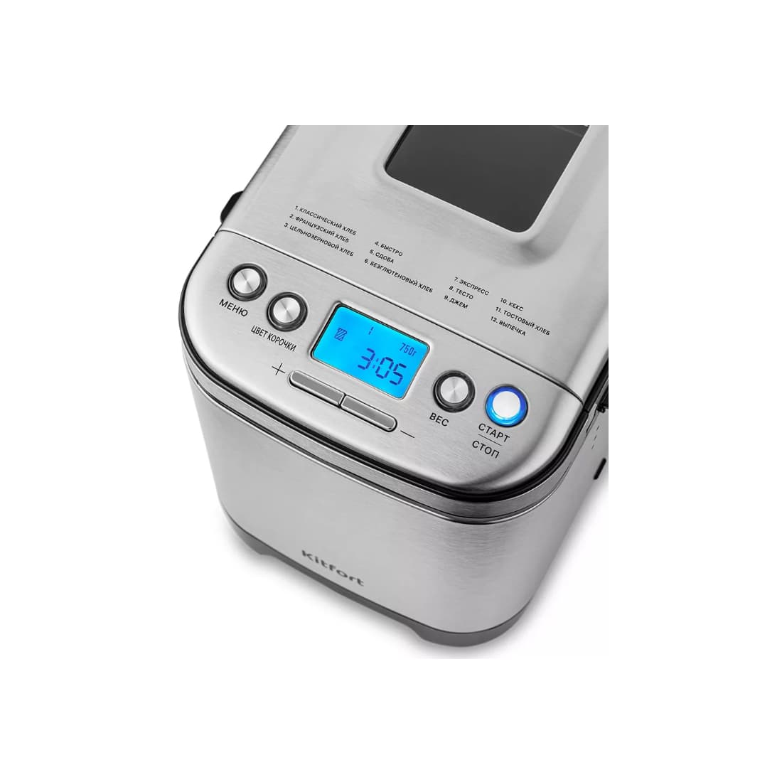 Хлебопечь, Kitfort, КТ-306, Мощность 450 Вт, Тип управления электронное, Автоматические программы 12, Цвет металлик
