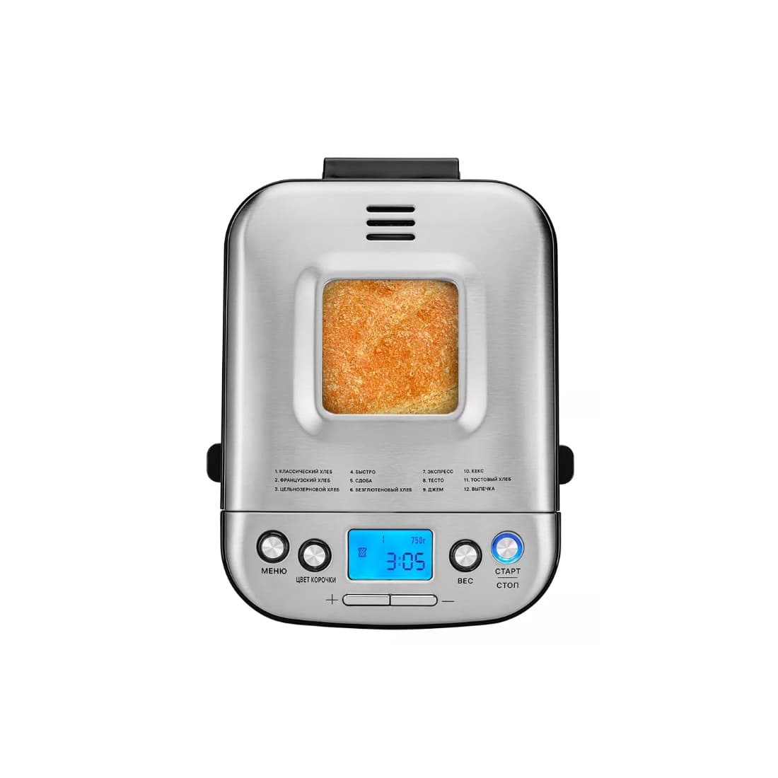 Хлебопечь, Kitfort, КТ-306, Мощность 450 Вт, Тип управления электронное, Автоматические программы 12, Цвет металлик
