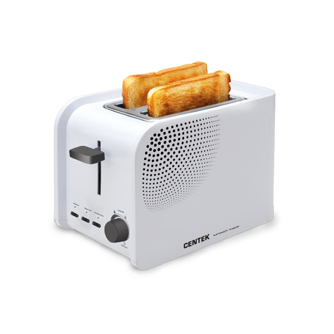 Тостер, Centek, CT-1427, 800 Вт, 6 уровней мощности, 2 тоста, Функции разморозка, Отмена, Повтор, Белый