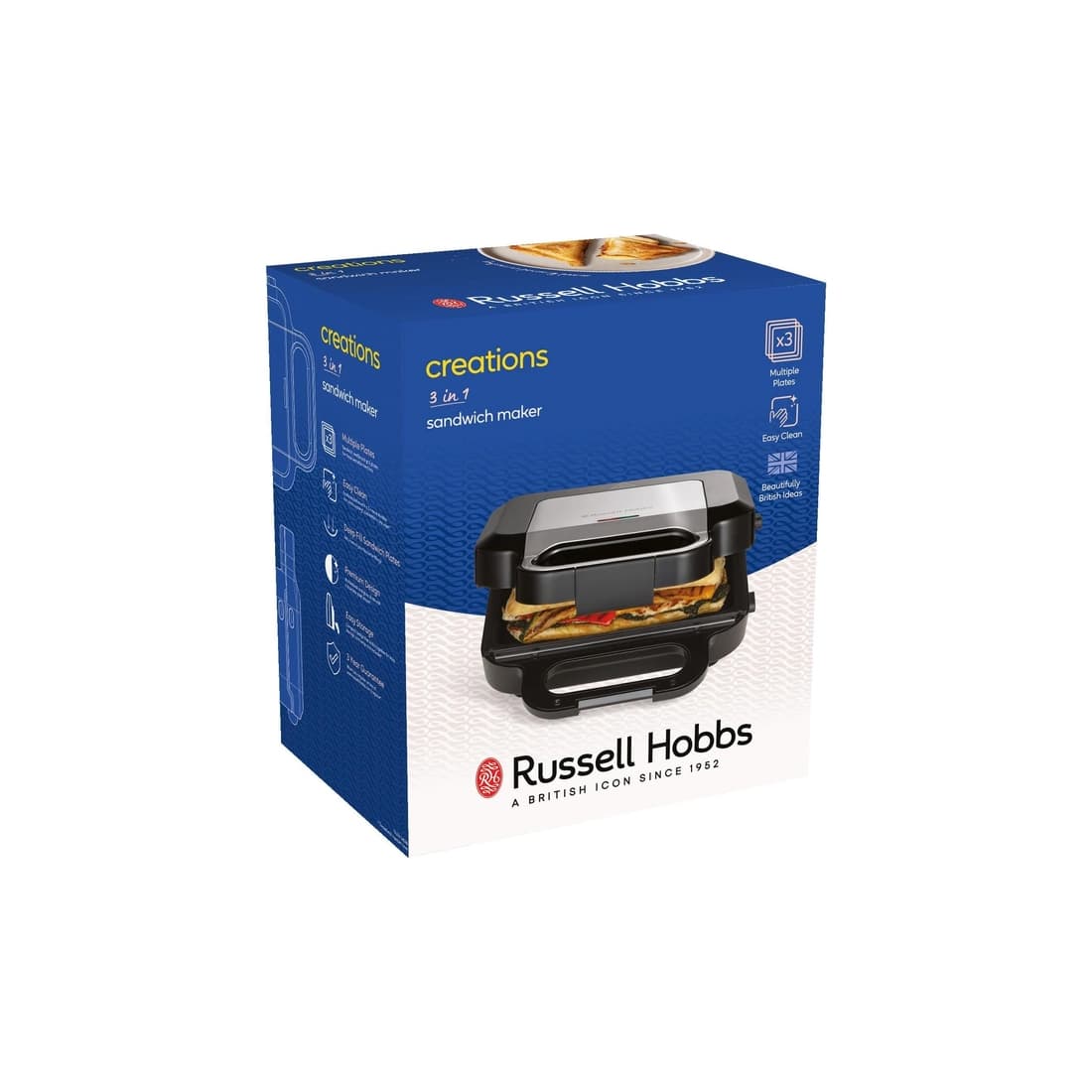 Мультимейкер, Russell Hobbs, 26810-56, Мощность 750 Вт, Сменные пластины Есть, Пластины для приготовления Гриля, Сендвичей, Толстых вафель, Цвет черный