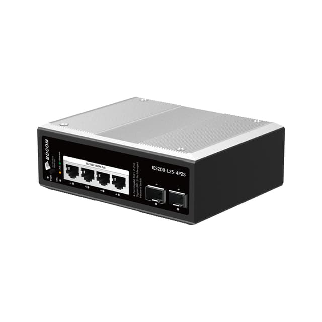 Коммутатор, BDCOM, IES200-L25-4P2S, Управляемый L3-lite, 4 порта 10/100/1000 RJ45, PoE 802.3af/at, бюджет POE 120В (зависит от БП), 2 порта SFP, DC 48-55В Dual RPS, вход DC12V, -40+75°C, DIN-rail, без блока питания