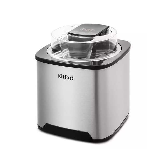 Мороженица, Kitfort, КТ-1809, Полуавтоматическая, Объем 2л, Сенсорное управление, Таймер 45 мин, Съёмная чаша, Мощность 12 Вт, Стальной/Черный