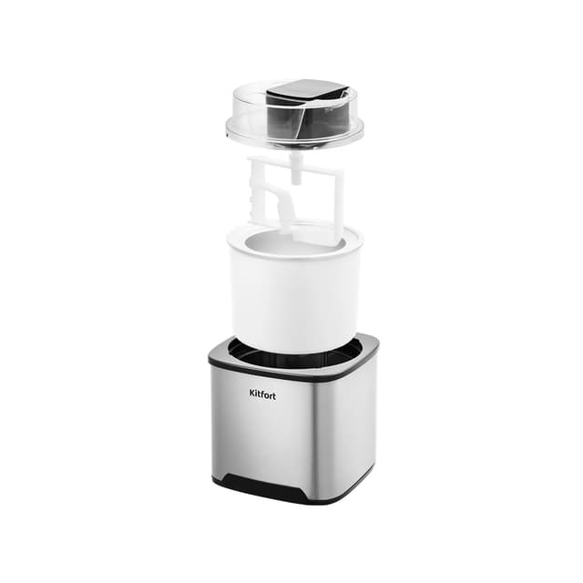 Мороженица, Kitfort, КТ-1809, Полуавтоматическая, Объем 2л, Сенсорное управление, Таймер 45 мин, Съёмная чаша, Мощность 12 Вт, Стальной/Черный