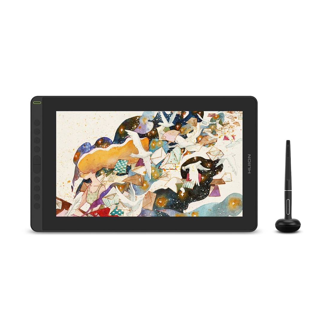 Графический планшет, Huion, Kamvas 16 Gen 3 (GS1563), Цифровая ручка:PW517, Технология пера:Пассивный электромагнитный резонанс (перо без батареи), Разрешение пера:5080 LPI, Чувствительность к давлению:8192уровня, Поддержка наклона:±60°, Чувствительная высота:10mm, Report Rate:-, Точность:±0.3mmЦентр ±2mmУгол, Клавиши:10, черный