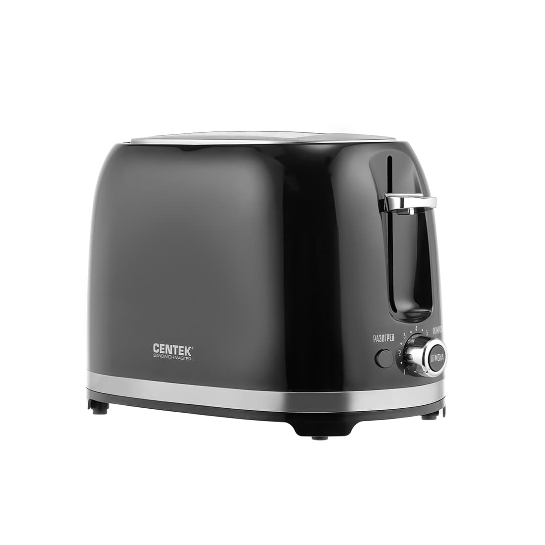 Тостер, Centek, СТ-1432, 850Вт, 7 уровней прожарки, 2 тоста, Поддон, Стоп, Подогрев, Разморозка, Черный