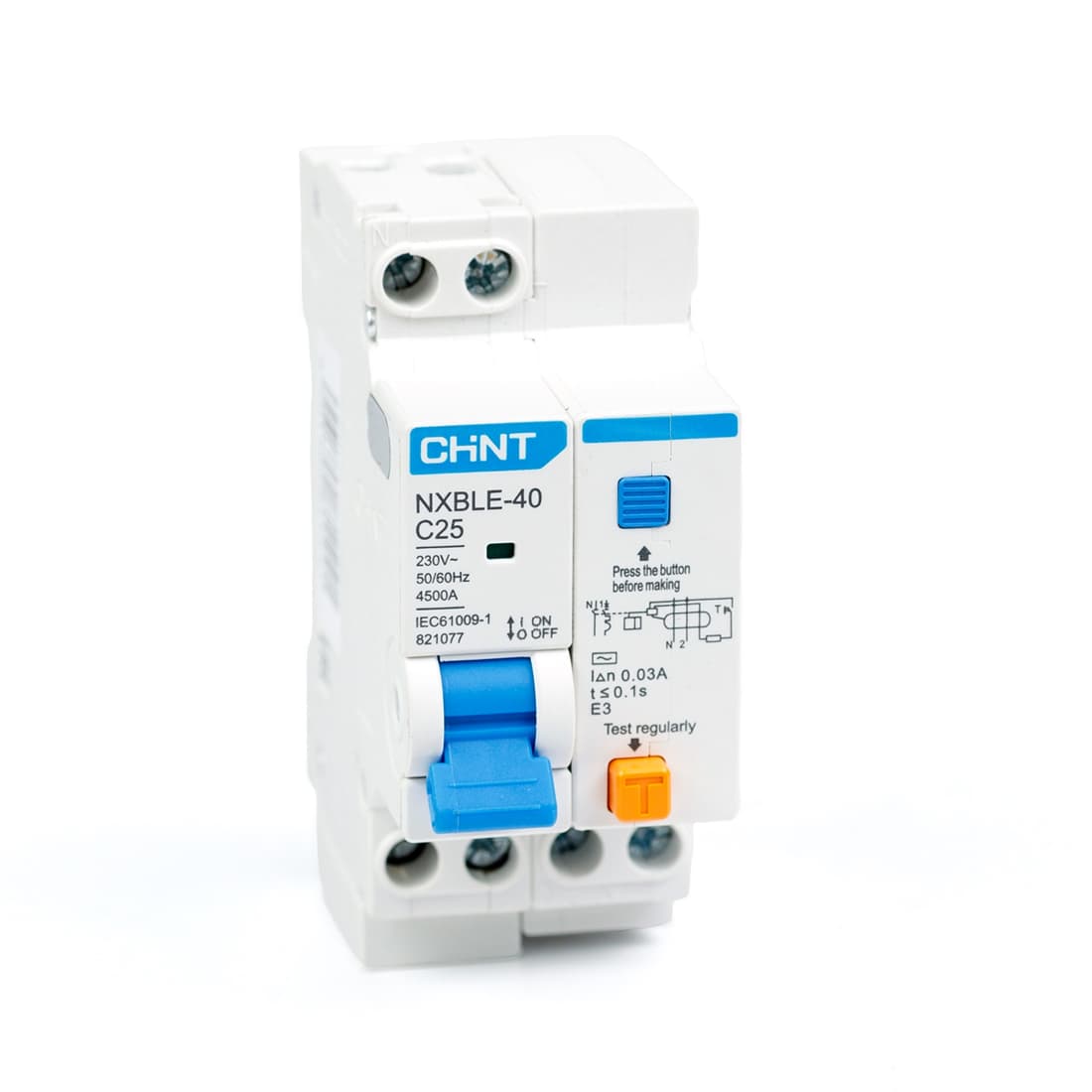 Дифференциальный автомат, CHINT, 821077 NXBLE-40, 1P+N 25А C 30mA электронный тип AC 4,5kA