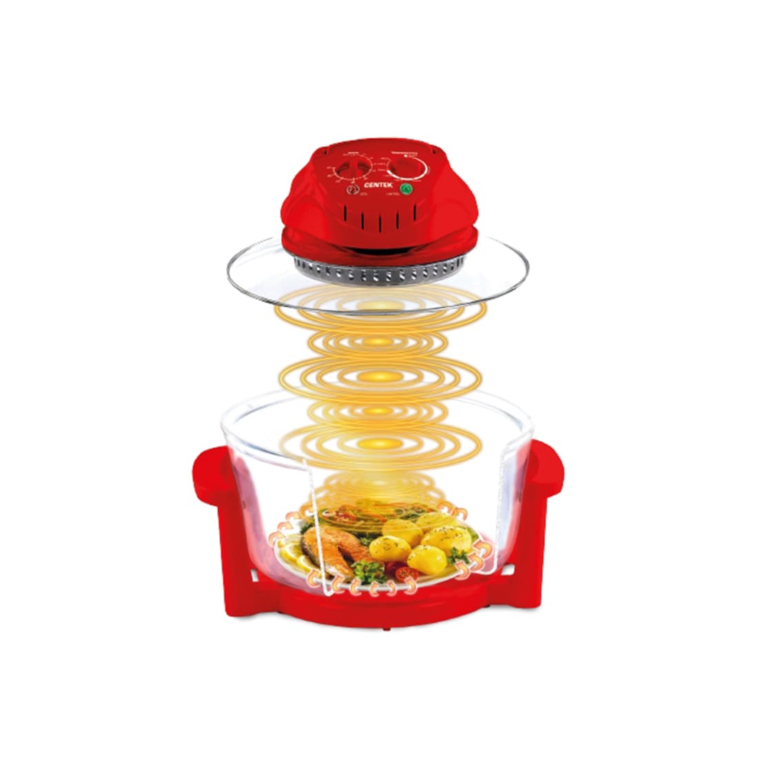 Аэрогриль, Centek, CT-1456, 12+5л, 1400Вт, Таймер 90 мин, Max 250°, 2 решетки, Красный