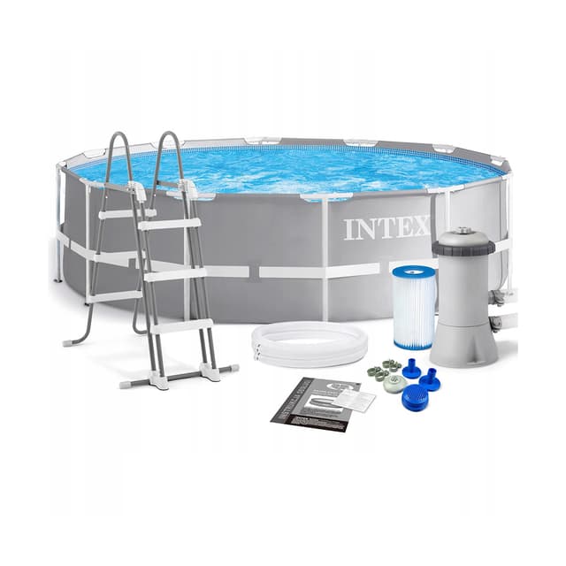Каркасный бассейн Prism Frame 366 х 99 см, INTEX, 26716NP, Винил, 8592 л., Стальной каркас, Ф-насос 28604 (2006л/ч), Лестница 28075, Серый, Цветная коробка