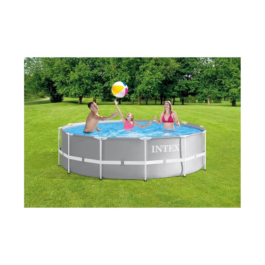 Каркасный бассейн Prism Frame 366 х 99 см, INTEX, 26716NP, Винил, 8592 л., Стальной каркас, Ф-насос 28604 (2006л/ч), Лестница 28075, Серый, Цветная коробка