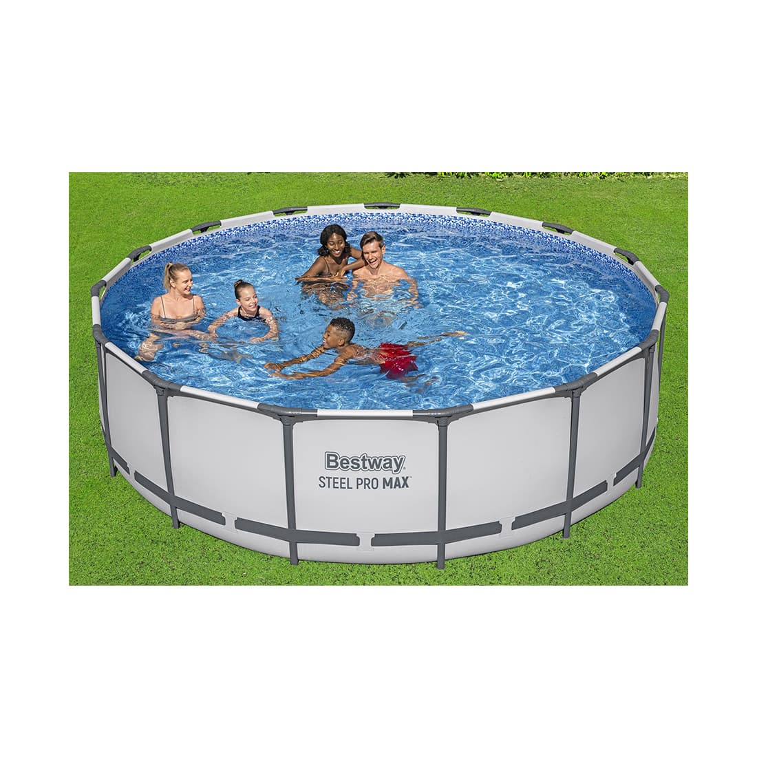 Каркасный бассейн Steel Pro MAX 457 х 122 см, BESTWAY, 56438, Винил, 16015 л., Стальной каркас, Ф-насос 58386 (3028л/ч), Лестница 58336, Тент 58038, Серый, Цветная коробка