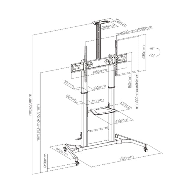 Стойка мобильная, Brateck, TTL03H-610TW, 60"-100",
