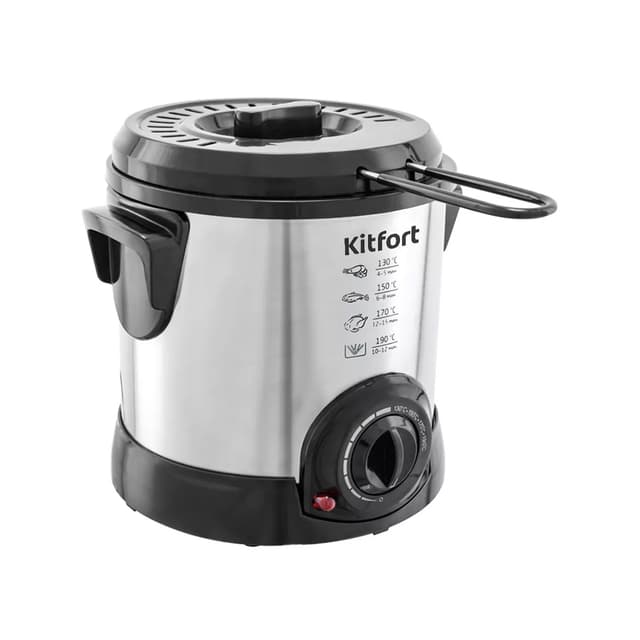 Фритюрница, Kitfort, КТ-2009, Мощность 1000 Вт, Ёмкость 1л, Нержавеющая сталь, Механический тип управления, Максимальная температура 190 °C, Длина шнура 0.92м, Антипригарное покрытие чаши, Регулируемый термостат, Плавная регулировка температуры, Серебристый