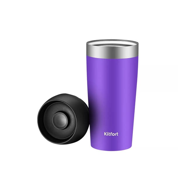 Термокружка, Kitfort, КТ-1223-1, Объём 400мл, Нержавеющая сталь, Пластик, Сохранение температуры 10-12 ч, Фиолетовый