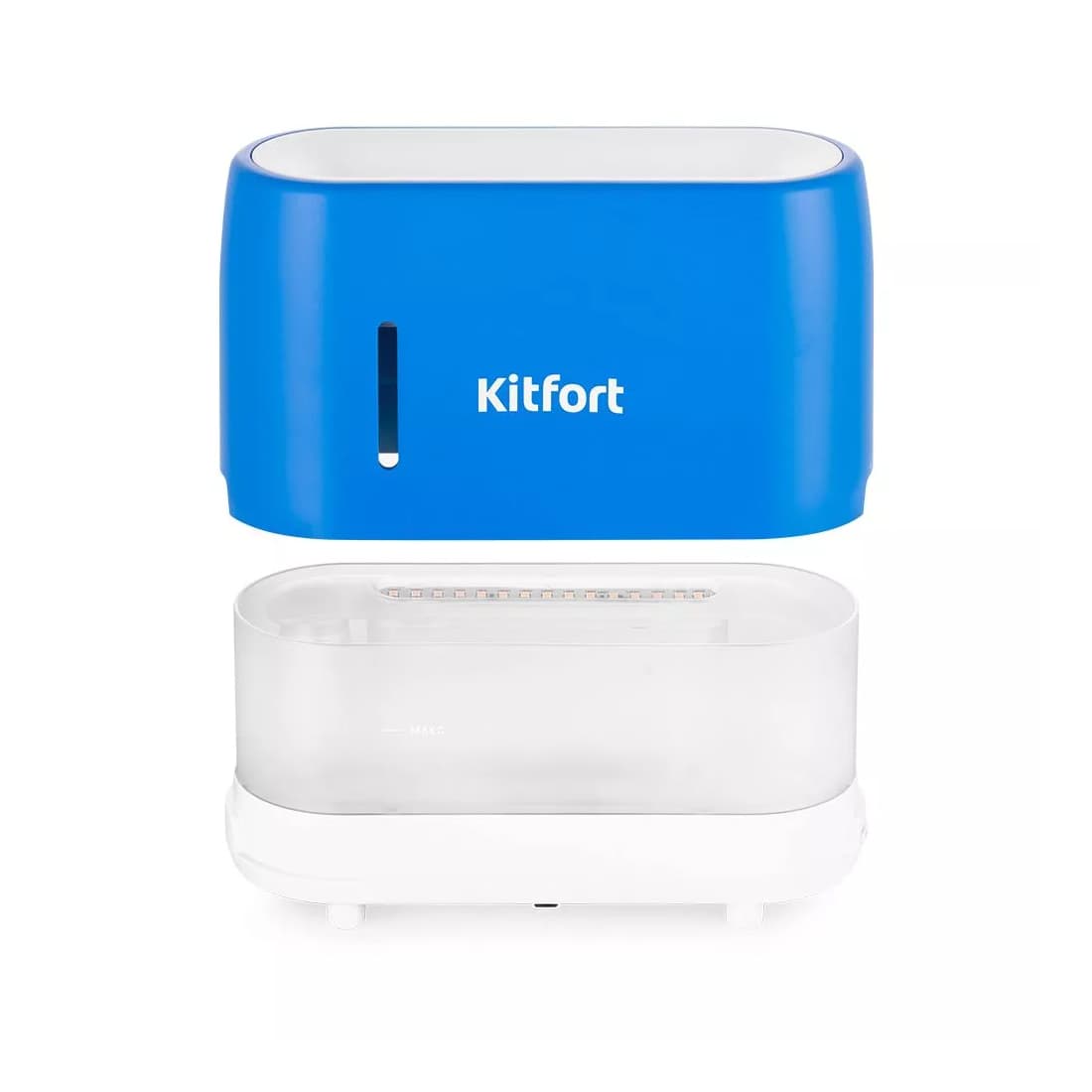 Увлажнитель-ароматизатор воздуха, КТ-2887-3, бело-синий, Расход воды 20 мл/ч, Емкость резервуара для воды 0.24 л, Напряжение питания 100-240 В / 50-60 Гц, Потребляемая мощность15.6 Вт, Длина сетевого шнура1.5 м, Цвет Синий