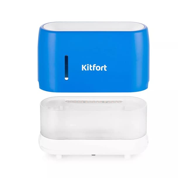 Увлажнитель-ароматизатор воздуха, КТ-2887-3, бело-синий, Расход воды 20 мл/ч, Емкость резервуара для воды 0.24 л, Напряжение питания 100-240 В / 50-60 Гц, Потребляемая мощность15.6 Вт, Длина сетевого шнура1.5 м, Цвет Синий