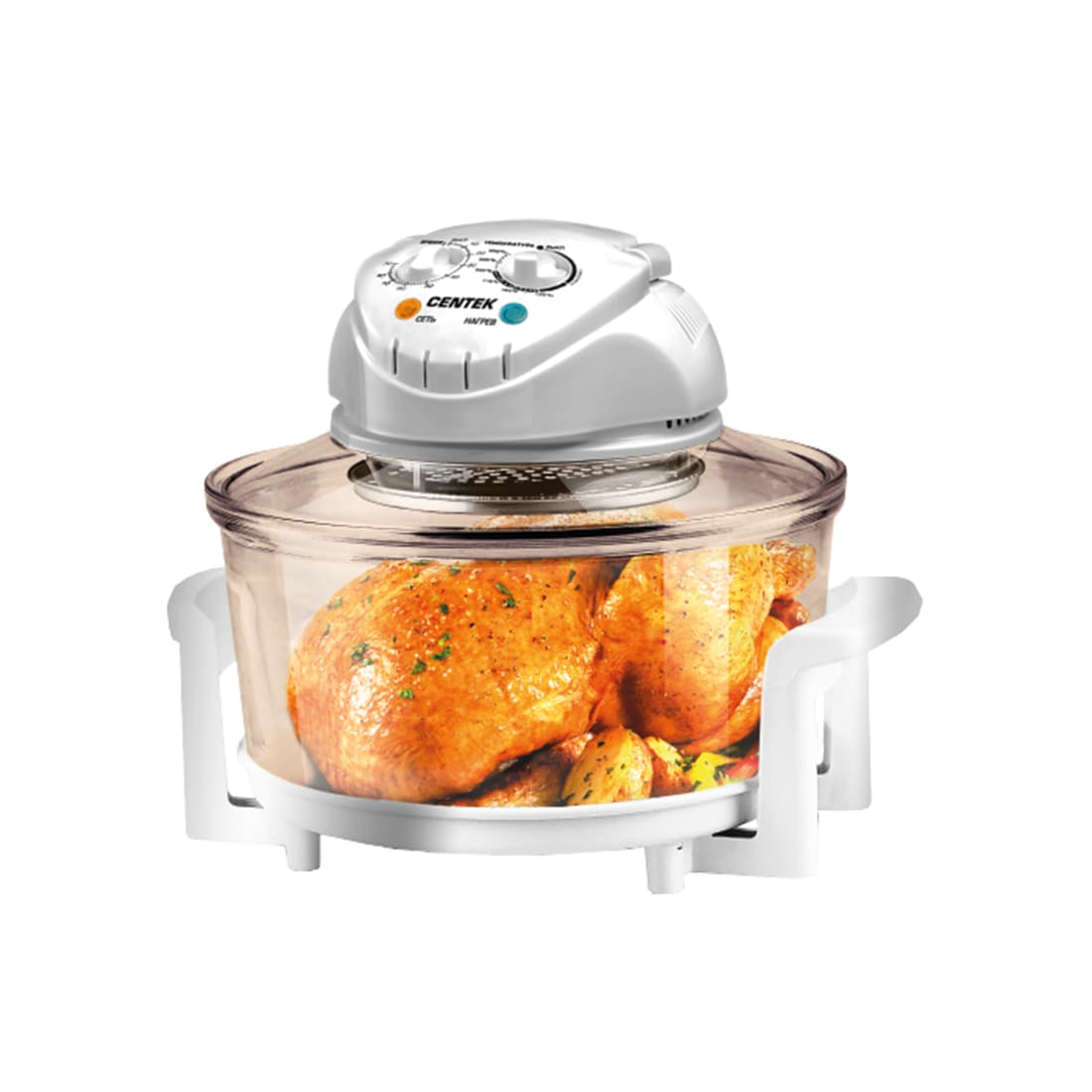 Аэрогриль, Centek, CT-1456, 12+5л, 1400Вт, Таймер 90 мин, Max 250°, 2 решетки, Белый
