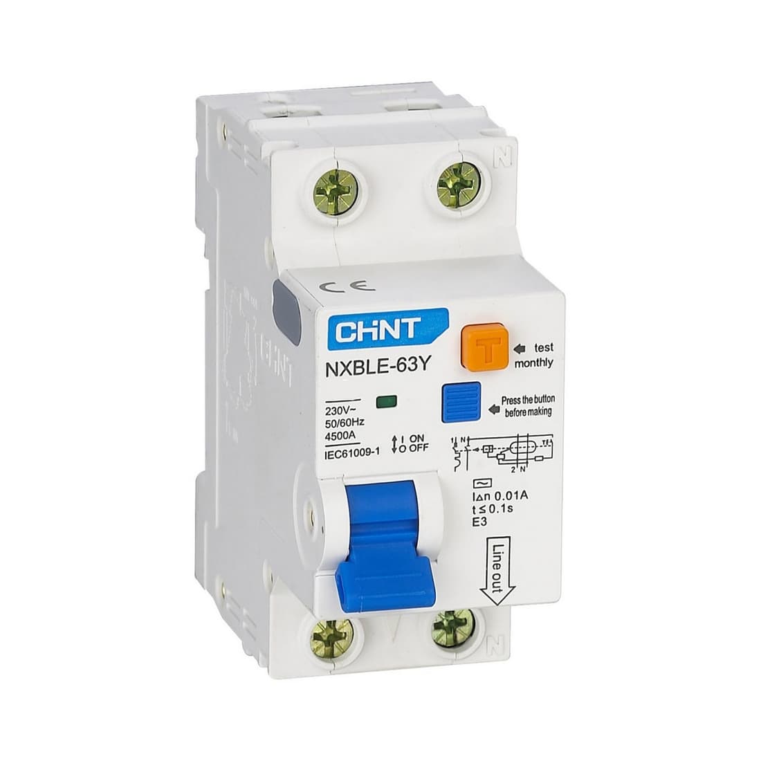 Дифференциальный автомат, CHINT, NXBLE-63Y, 1P+N 16А C 30mA AC 4,5kA 105542