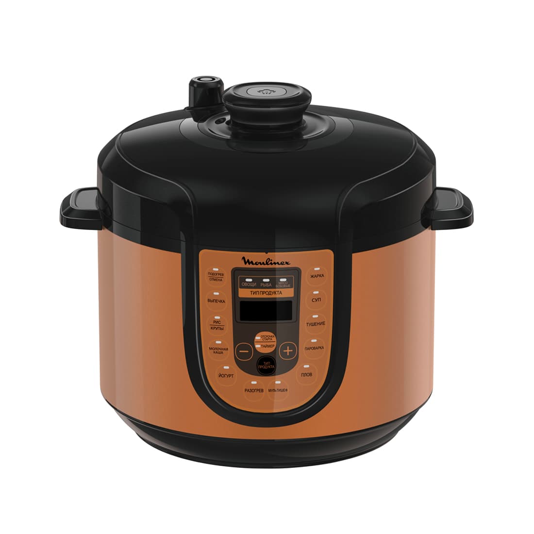 Мультиварка, Moulinex, CE5A0F32, Объем 5л, Кнопочное управление, 21 программа, Поддержание температуры, Отложенный старт, Теновый нагрев, Мощность 1000 Вт, Бронзовый/черный