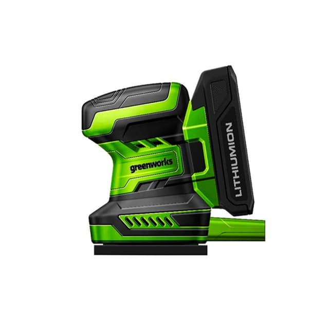 Плоскошлифовальная машина аккумуляторная, Greenworks, G24SS14(3100507RU), 24 V, без АКБ и ЗУ, Платформа POWERALL 24 V, Тип двигателя щёточный, Частота вращения без нагрузки 5500 об/мин, Частота колебаний 11000 /мин, Колебательный контур 1,6 мм, Размер шлифовальная подошвы 115 x 140 мм, Крепление абразивного листа зажим-фиксатор, Мешок-пылесборник в комплекте, Черный/зелёный