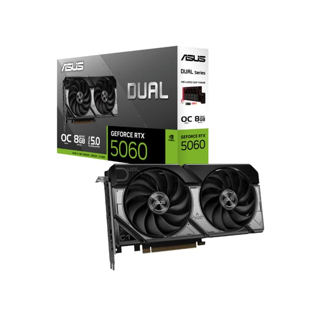 Видеокарта, ASUS, Dual RTX5060 OC Edition 8GB GDDR7 (DUAL-RTX5060-O8G) 90YV0N12-M0NA00 4711636057899, DDR7, 128bit, 3*DP, 1*HDMI, 2*Fan, 228*123*50 мм, Цветная коробка