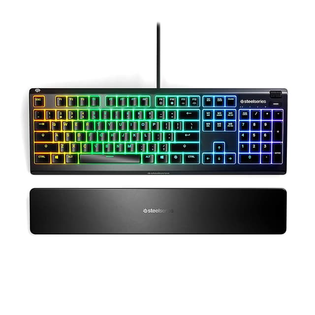 Клавиатура, Steelseries, Apex 3 US, 64795 Игровая, Мембранные клавиши, IP32, USB, Подсветка RGB, Размер: 444.72*151.62*39.69 мм., Анг/Рус, Чёрный