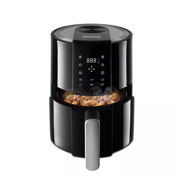 Аэрогриль, Kitfort, КТ-2225, Мощность 1000 Вт, Объем чаши 1.9л, 6 автоматических программ, Температура нагрева 80-200 °C, Длина шнура 0.7м, Сенсорное управление, Таймер 60 мин, Дисплей, Черный