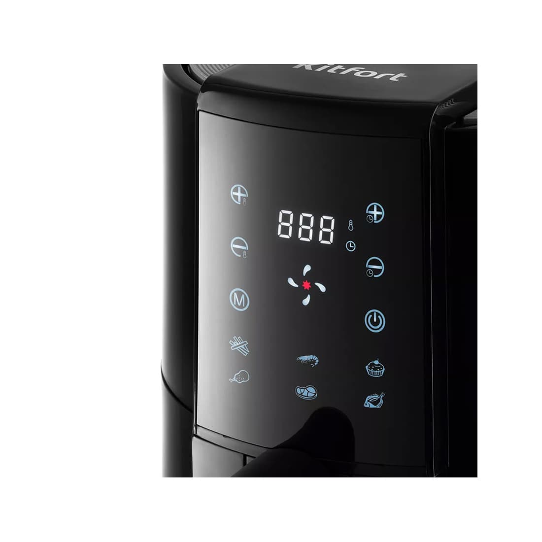 Аэрогриль, Kitfort, КТ-2225, Мощность 1000 Вт, Объем чаши 1.9л, 6 автоматических программ, Температура нагрева 80-200 °C, Длина шнура 0.7м, Сенсорное управление, Таймер 60 мин, Дисплей, Черный