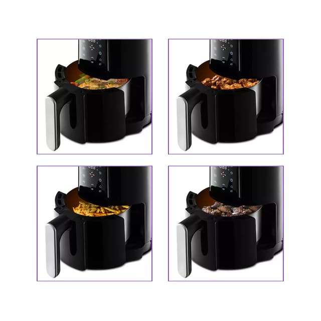 Аэрогриль, Kitfort, КТ-2225, Мощность 1000 Вт, Объем чаши 1.9л, 6 автоматических программ, Температура нагрева 80-200 °C, Длина шнура 0.7м, Сенсорное управление, Таймер 60 мин, Дисплей, Черный