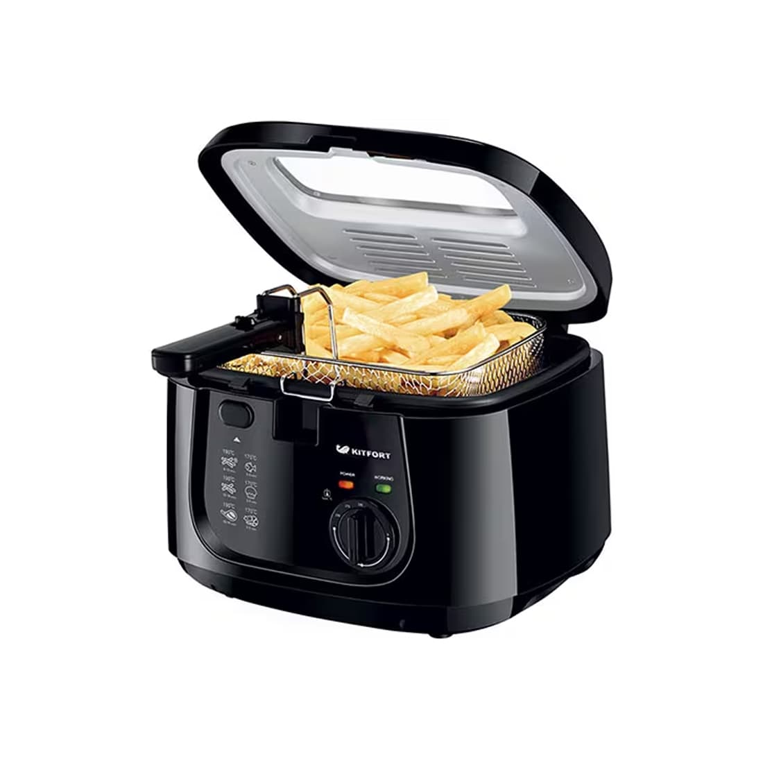 Фритюрница, Kitfort, КТ-2018, Объем чаши 2.5 л, 3 температурных режима, Длина шнура 0.69 м, Мощность 1800 Вт, Черный