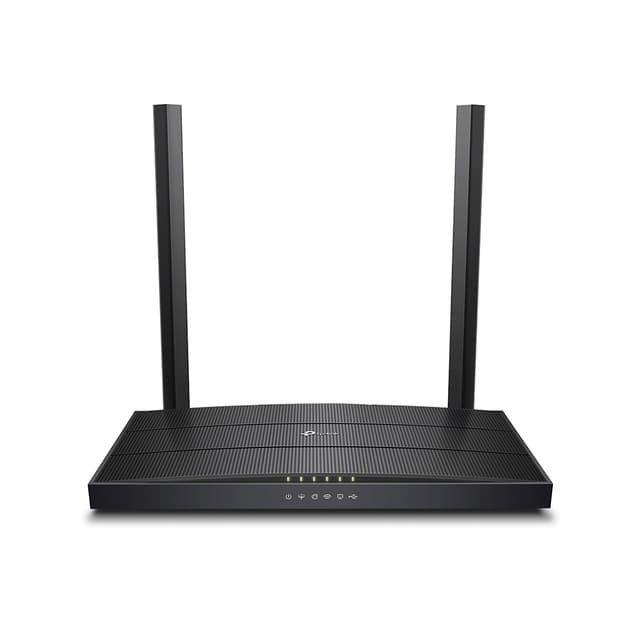 Модем, TP-Link, Archer VR400, 300 Мбит/с (2,4 ГГц) + до 867 Мбит/с (5 ГГц), 3xLAN 10/100/1000 Мбит/с RJ45, 1xLAN/WAN 10/100/1000 Мбит/с (RJ45), 1xRJ11, 1xUSB 2.0, 2 внешие антенны