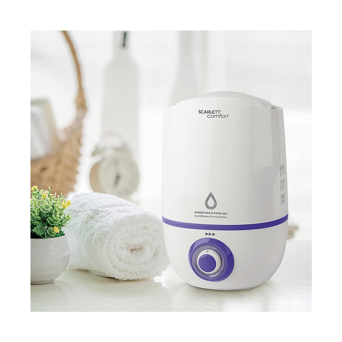 Увлажнитель, Scarlett, SC-AH986M17, Объем 2.3 л, Управление механическое, Площадь 30 м, Расход воды максимальный 300 мл/ч, Автоматическое отключение, Белый