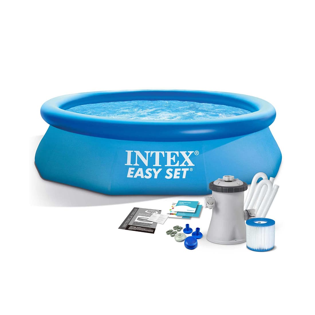 Семейный надувной бассейн Easy Set 305 x 76 см, INTEX, 28122NP, Винил, 3853 л., Ф-насос 28602 (1250л/ч), Голубой, Цветная коробка