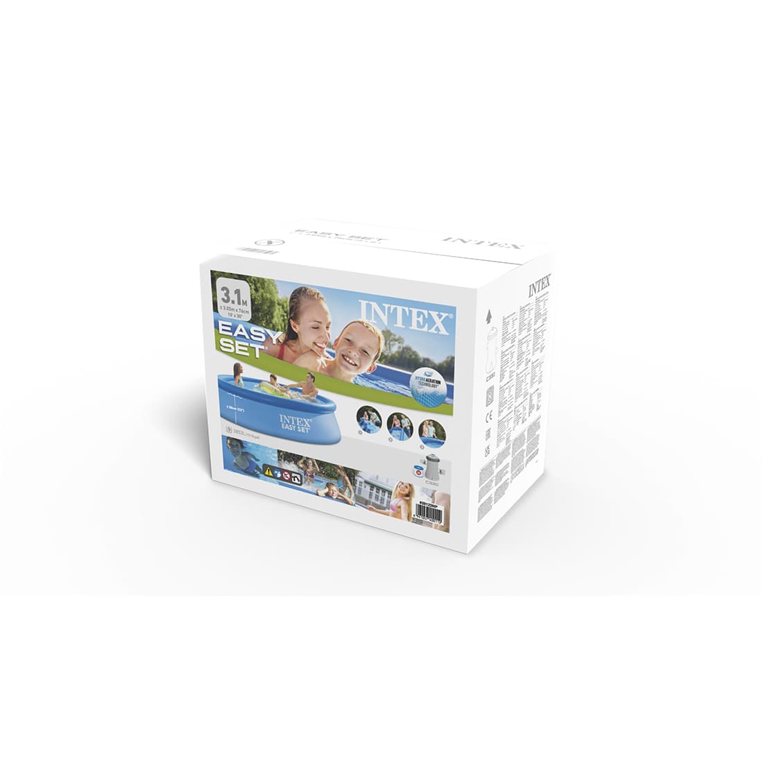 Семейный надувной бассейн Easy Set 305 x 76 см, INTEX, 28122NP, Винил, 3853 л., Ф-насос 28602 (1250л/ч), Голубой, Цветная коробка