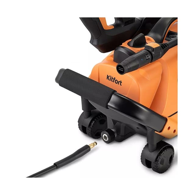 Мойка высокого давления, Kitfort, КТ-9162, Давление 11-16 Мпа, Расход воды 5.6-8 л/мин, Уровень шума < 95 дБ, Диаметр быстросъемного коннектора 19 мм, Длина высоконапорного шланга 5 м, Длина шнура 5 м, Мощность 2200 Вт, Черный/Оранжевый
