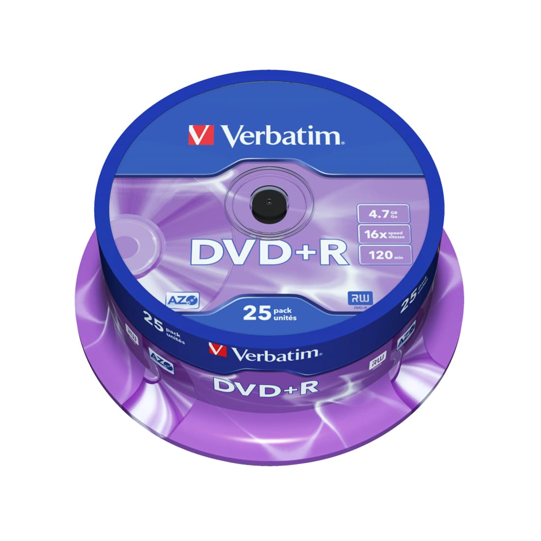 Диск DVD+R, Verbatim, (43500) 4.7GB, 16х, 25шт в упаковке, Незаписанный