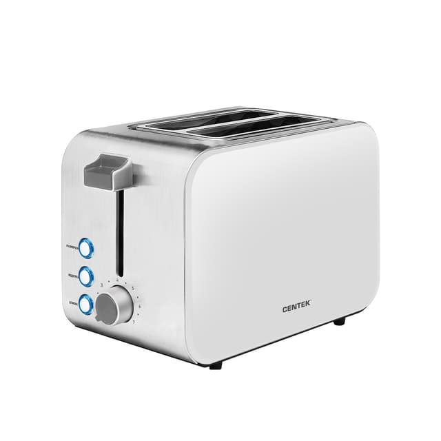 Тостер, Centek, CT-1422, 50W, 7 уровней прожарки, 2 тоста, Поддон, Стоп, Подогрев, Разморозка, Белый