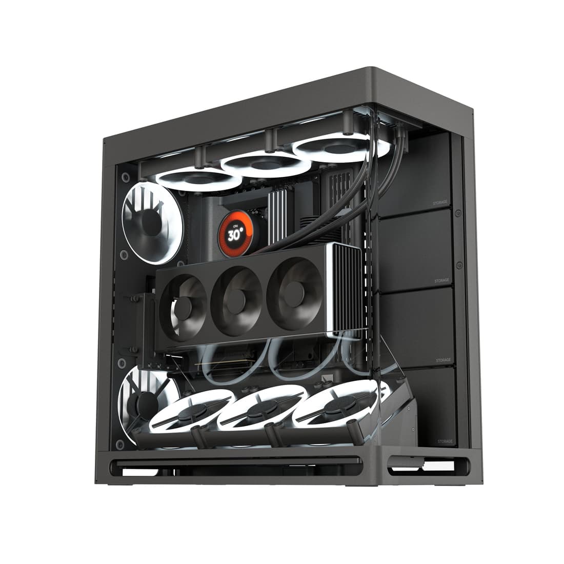 Компьютерный корпус, HAVN, HS 420 VGPU BK (HVN-CA-HS420-08), E-ATX/ATX/Micro ATX, USB 1*Type C/2*3.2, HD-Audio, Высота процессорного кулера до 185 мм, Длина VGA до 470мм, 5*3.5"/5*2.5", Толщина 0,8мм, 541x259,5x547мм, Без Б/П, Чёрный