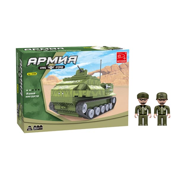 Игровой конструктор, Keyixing, 22408, Армия, Армейский бронетранспортер, 2 минифигурки, 203 детали, Цветная коробка
