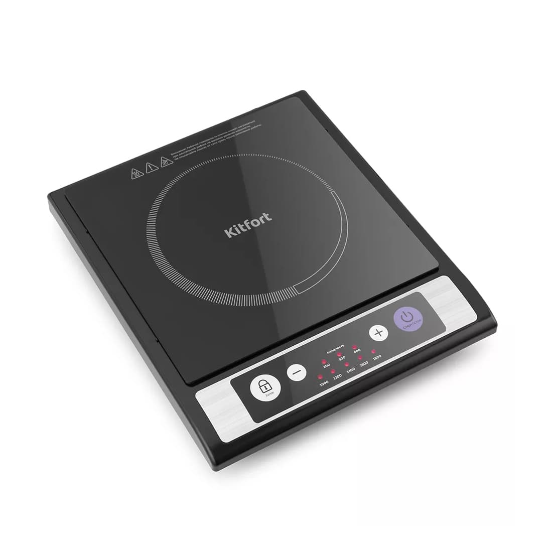 Индукционная плитка, Kitfort, КТ-107, 1 конфорка, Кнопочное управление, Стеклокерамика, Диаметр конформки 170 мм, 1 программа, 8 режимов работы, Мощность 1800 Вт, Длина шнура 1.3м, Черный