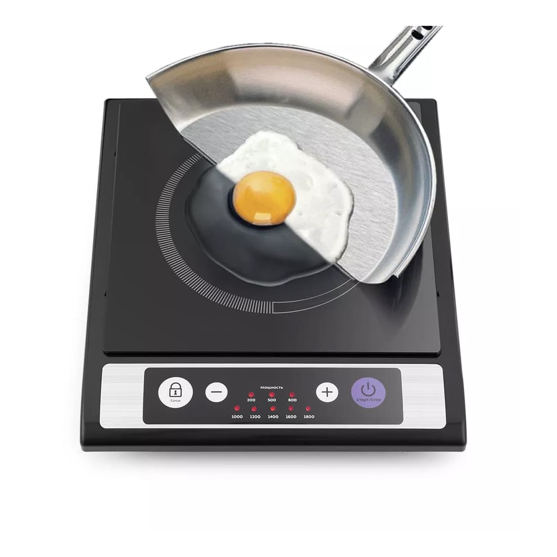 Индукционная плитка, Kitfort, КТ-107, 1 конфорка, Кнопочное управление, Стеклокерамика, Диаметр конформки 170 мм, 1 программа, 8 режимов работы, Мощность 1800 Вт, Длина шнура 1.3м, Черный