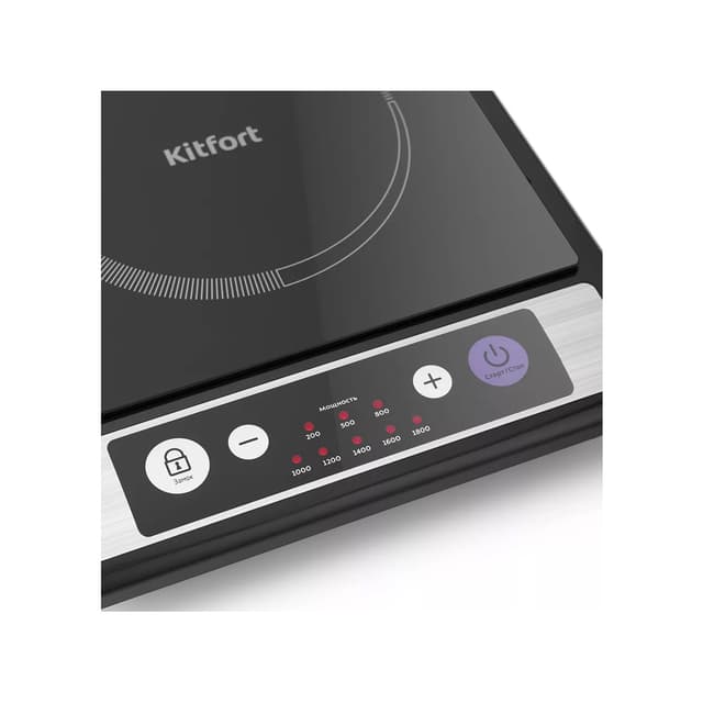 Индукционная плитка, Kitfort, КТ-107, 1 конфорка, Кнопочное управление, Стеклокерамика, Диаметр конформки 170 мм, 1 программа, 8 режимов работы, Мощность 1800 Вт, Длина шнура 1.3м, Черный