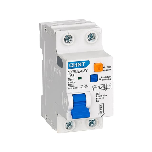 Дифференциальный автомат, CHINT, 105548 NXBLE-63Y, 1P+N 63А C 30mA AC 4,5kA