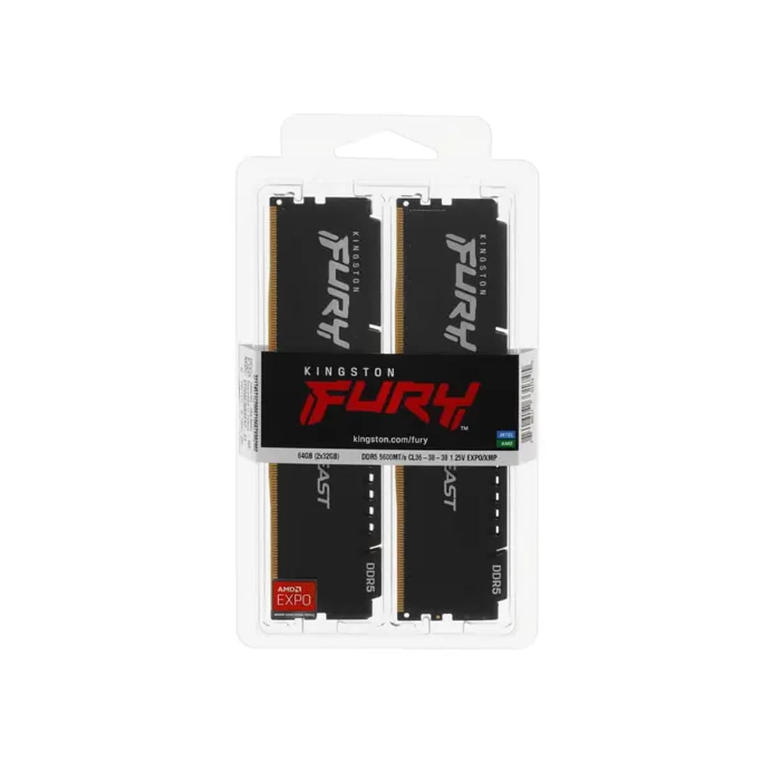 Комплект модулей памяти, Kingston, FURY Beast Black EXPO KF556C36BBEK2-64, DDR5, 64GB (Kit 2x32GB), DIMM <PC5-44800/5600MHz>