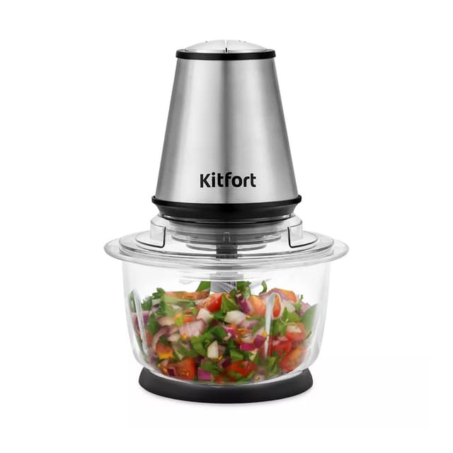 Измельчитель, Kitfort, КТ-1389, Мощность 400 Вт,Емкость чаши1200 мл,Материал чаши стекло, Материал корпуса металл, пластик, Материал ножей нержавеющая сталь, Тип управления механическое