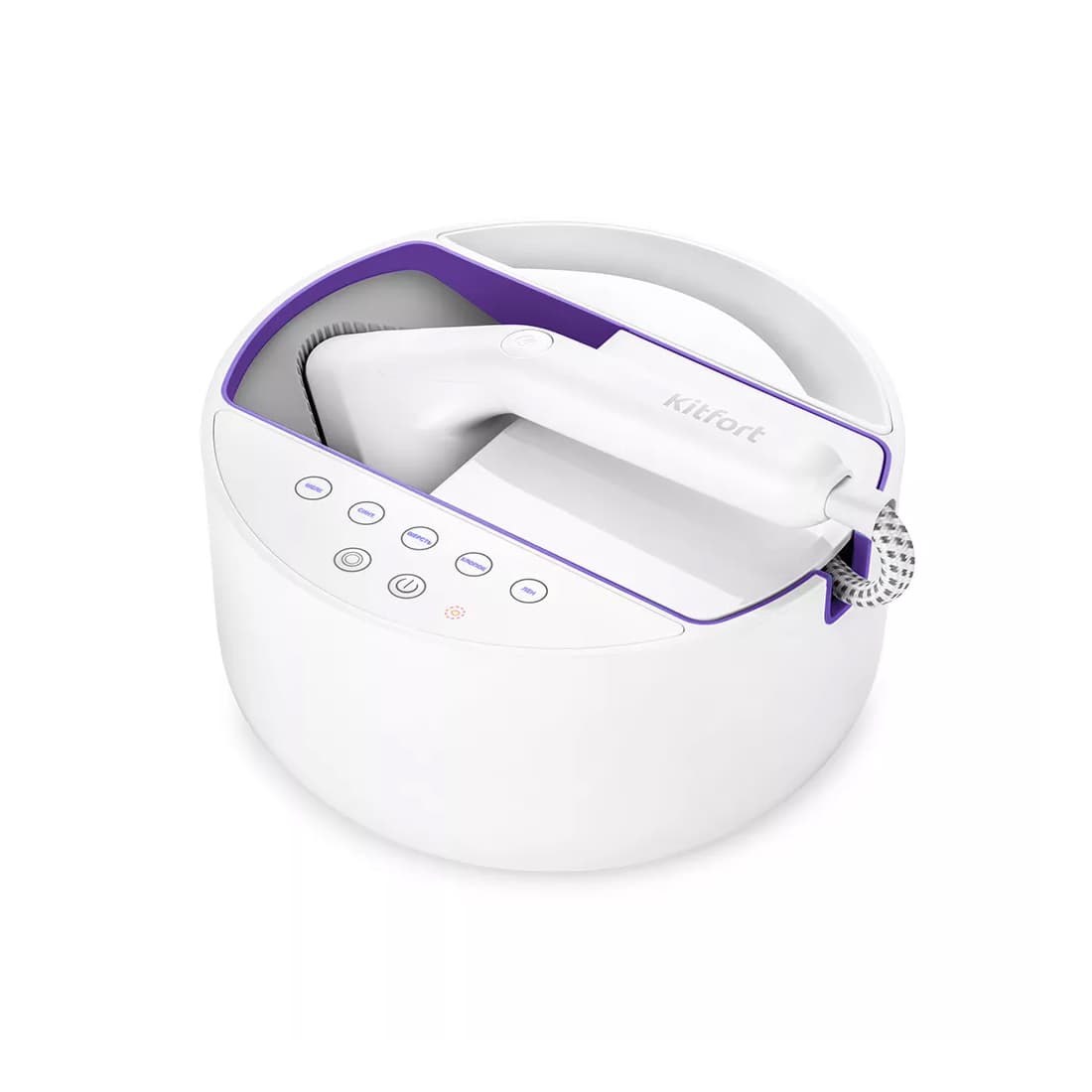 Отпариватель, Kitfort, КТ-9110-1, Мощность 2180 Вт, Интенсивность подачи пара 45 г/мин, Количество режимов отпаривания 5, Максимальная температура нагрева 160 °C, Цвет Бело-фиолетовый