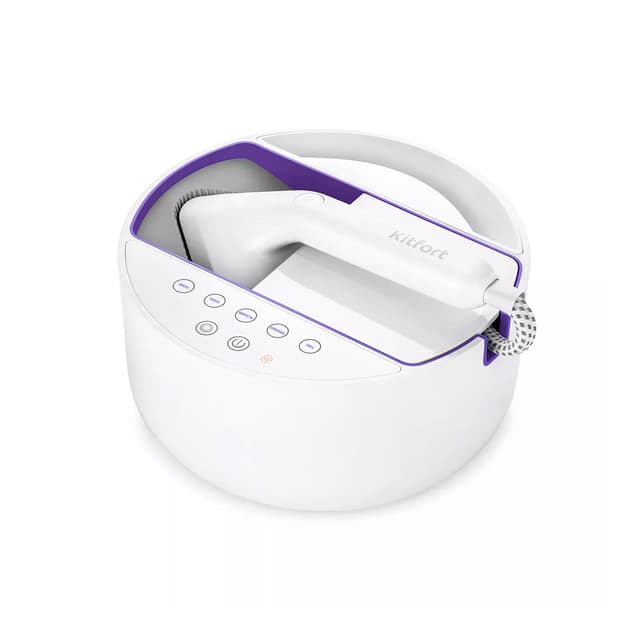 Отпариватель, Kitfort, КТ-9110-1, Мощность 2180 Вт, Интенсивность подачи пара 45 г/мин, Количество режимов отпаривания 5, Максимальная температура нагрева 160 °C, Цвет Бело-фиолетовый